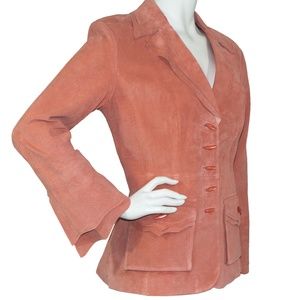 Terry Lewis Vintage Leather Double Collar Peach Lined Jacket Blazer S